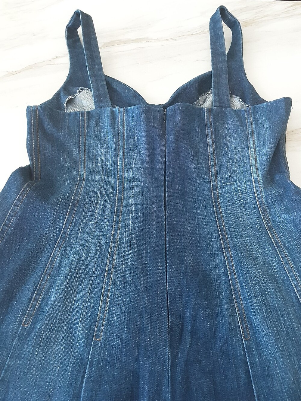 Heavy Dark Wash Denim Fit-N-Flare Structured Sweetheart Bust Dress Sz 10 - NWOT - Picture 5 of 9